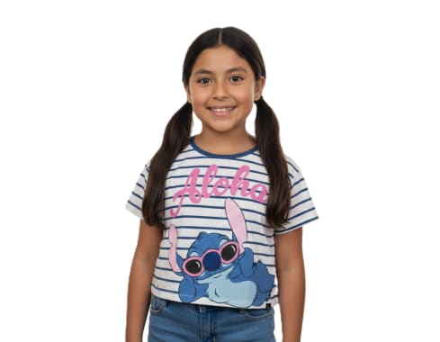 POLO MODA MANGA CORTA NIÑA LILO & STITCH BLANCO ALGODÓN