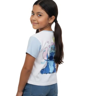 POLO MODA MANGA CORTA NIÑA LILO & STITCH BLANCO ALGODÓN
