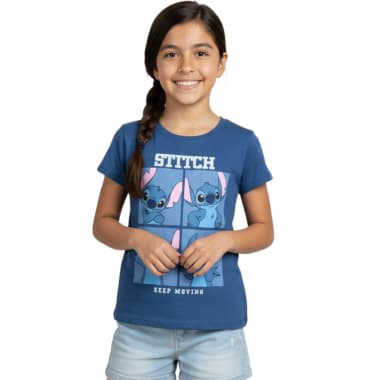 POLO MANGA CORTA NIÑA LILO & STITCH ACERO ALGODÓN