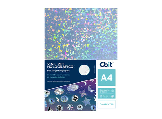 PAQ. 20H. VINIL ADHESIVO PET HOLOGRAFICO A4 DIAMANTES