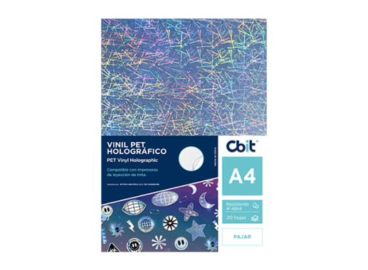 PAQ. 20H. VINIL ADHESIVO PET HOLOGRAFICO A4 PAJAR