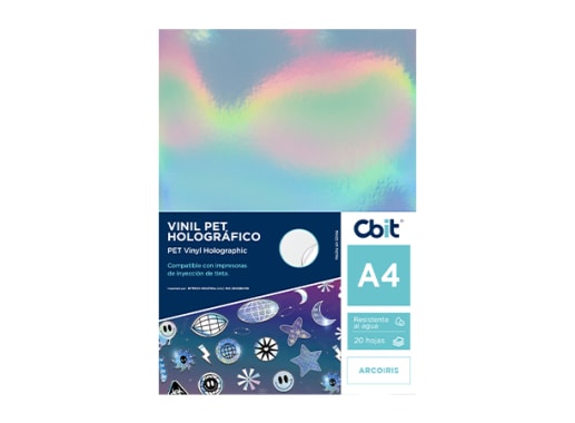 PAQ. 20H. VINIL ADHESIVO PET HOLOGRAFICO A4 ARCOIRIS