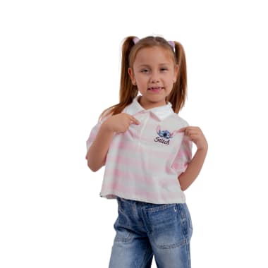 POLO MODA MANGA CORTA NIÑA LILO & STITCH RAYAS ALGODÓN