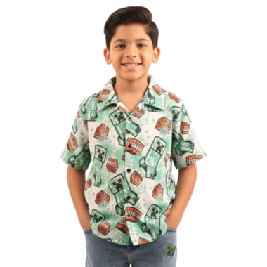 CAMISA MANGA CORTA NIÑO MINECRAFT VERDE SATIN
