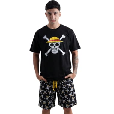 PIJAMA POLO MC Y SHORT ONE PIECE HOMBRE NEGRO