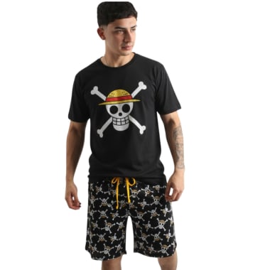 PIJAMA POLO MC Y SHORT ONE PIECE HOMBRE NEGRO