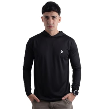 POLO MANGA LARGA HOMBRE NEGRO CON PROTECCION UV PIKUA
