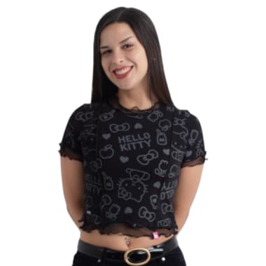 POLO MC HELLO KITTY NEGRO RIB ALGODÓN