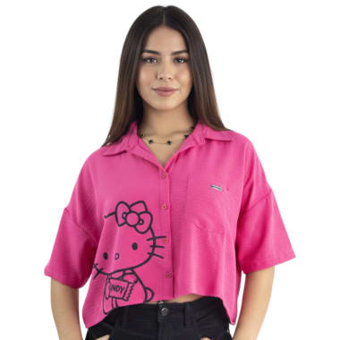 BLUSA MC MUJER HELLO KITTY CHICLE LINO