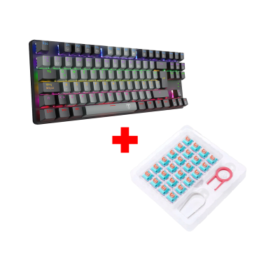 Teclado T-Dagger BORA BLACK Rainbow, Spanish T-TGK313-RD-SP GREY/BLACK RED SWITCH + Kit Switches Redragon A113 Bullet-R