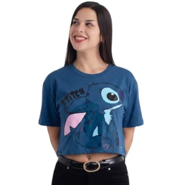 POLO SEMICROP MC LILO Y STITCH MUJER ACERO
