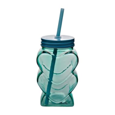Vaso corazones vidrio tapa y popote