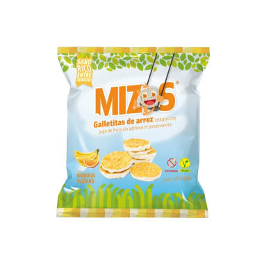 Galletas de arroz naranja platano 16 gramos Marca Mizos
