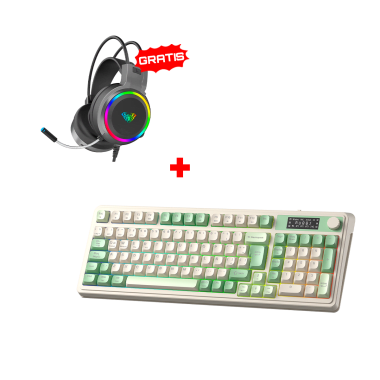 Teclado Aula S99 PRO Inalámbrico Español GREEN LIGHT CREAM + Auricular Aula S608 Cableado BLACK