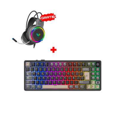 Teclado Royal Kludge RK X87 Cableado PHANTOM - CREAMY  SWITCH + Auricular Aula S608 Cableado BLACK