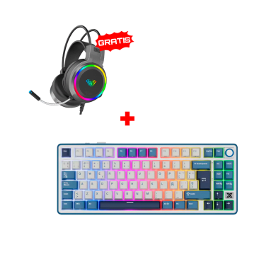 Teclado Royal Kludge RK X87 Inalámbrico BLUE - BEIGE SWITCH + Auricular Aula S608 Cableado BLACK
