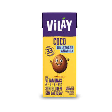 Bebida vegetal coco sin azucar 200 cc Marca Vilay