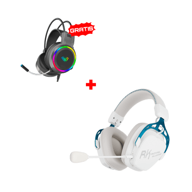 Auricular Royal Kludge RK HG103 Inalámbrico CYBORG WHITE + Auricular Aula S608 Cableado BLACK
