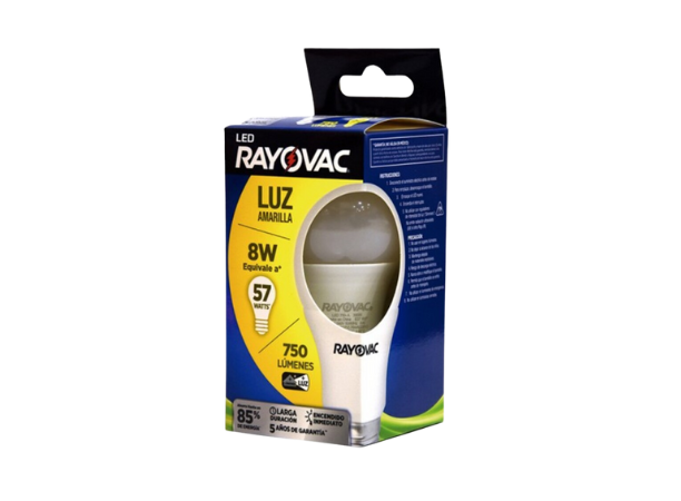 Ampolleta Led 8W Luz Amarilla (57W) Rayovac