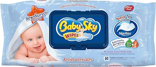 Toallitas para Bebé Baby Sky Wipes Antibacteriales, 80 pzas.