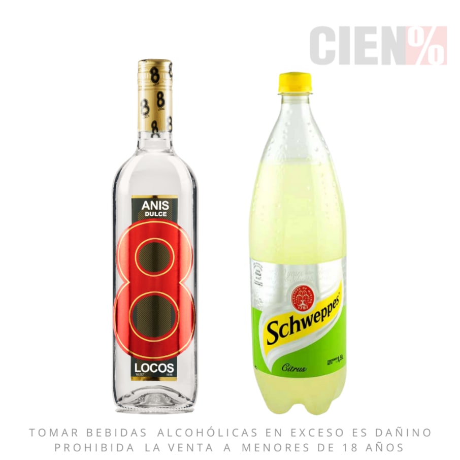 Anís 8 Locos + Ginger Ale Schweppes Citru 1.5 L