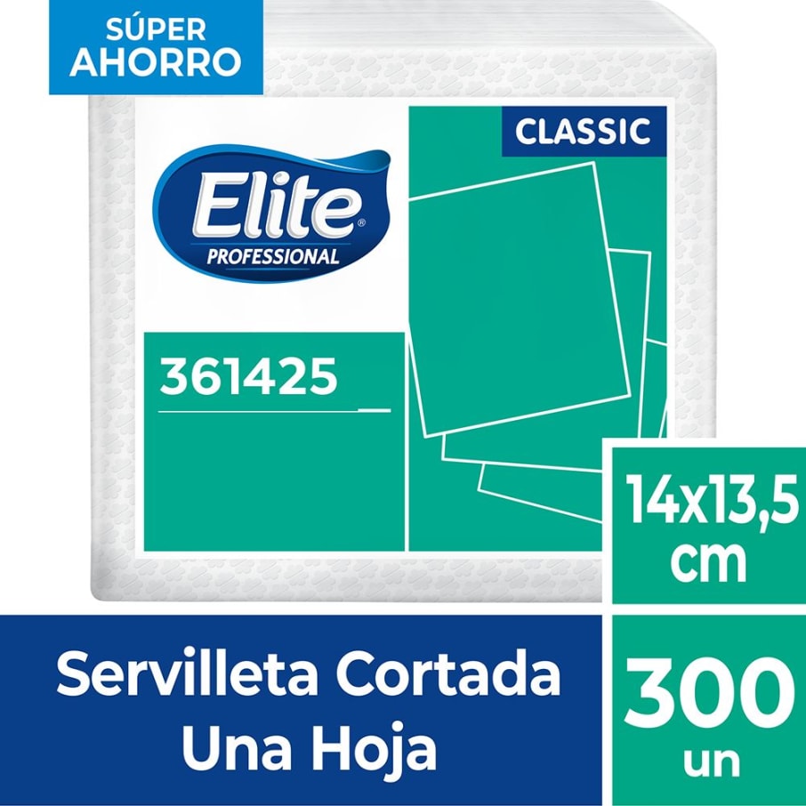 Elite Servilletas Cortada Classic 14x13.5 cm x 300 (Super Ahorro)