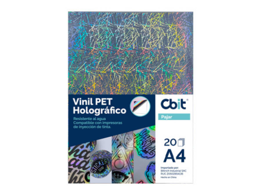 PAQ. 20H. VINIL ADHESIVO PET HOLOGRAFICO A4 PAJAR