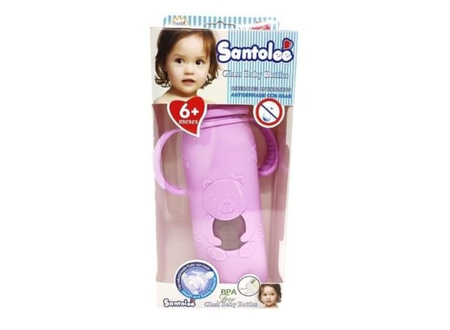 SANTOLEE BIBERON DE VIDRIO X 8 ONZ (240ML) CON PROTECCION ST-10H