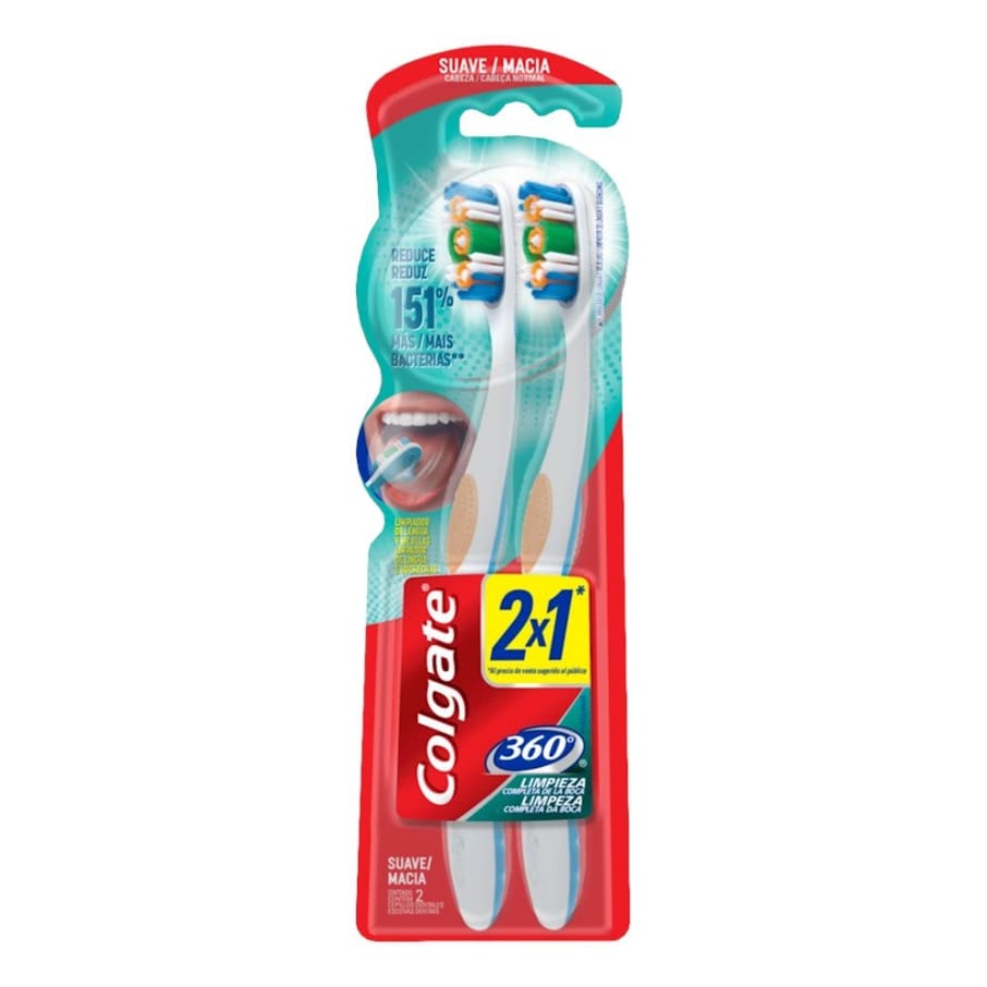 Cepillo Colgate Dental 360 Con Limpiador de Lengua y Mejilla 2 U