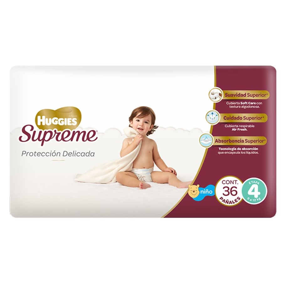 Pañales Huggies Supreme Pure & Natural Etapa 4 Niño 36 U