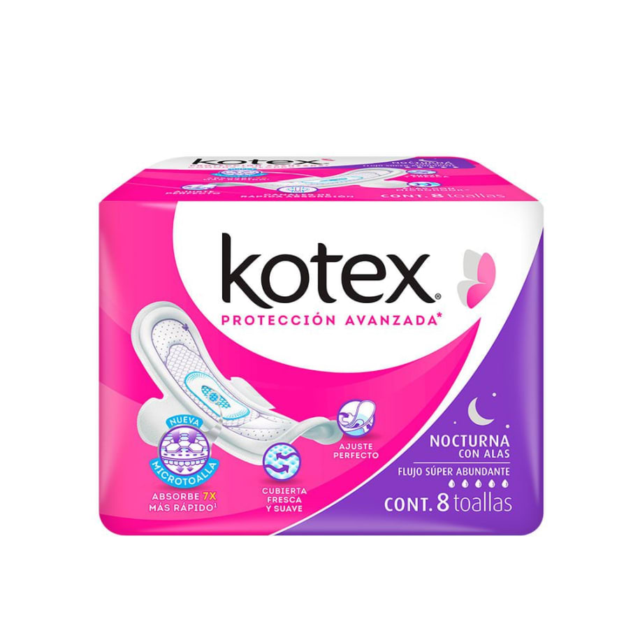 Toallas Kotex Nocturna C/Alas C/10Pzas