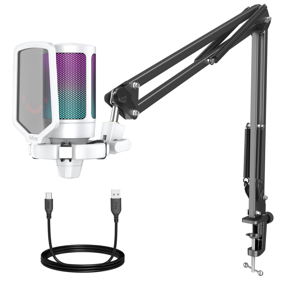 Micrófono Gamer Fifine A6T WHITE Soporte de brazo