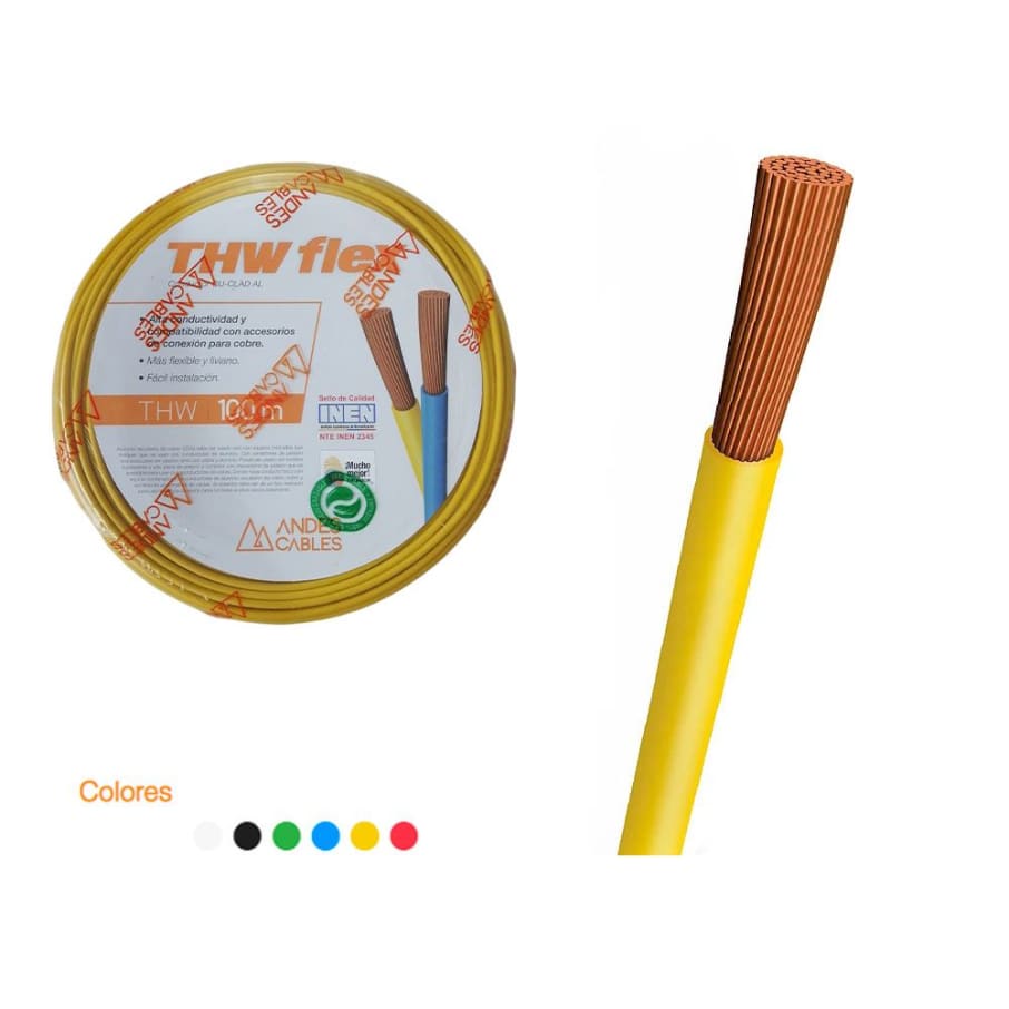 ANDES CABLES FLEXIBLE #12 AMARILLO THW AWG 100MT