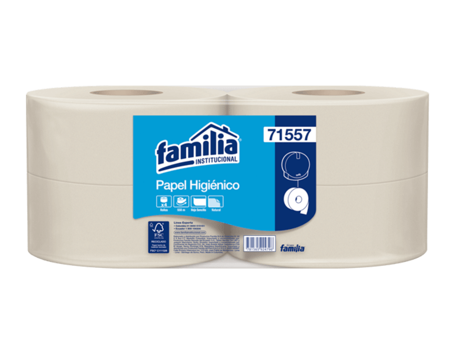 FAMILIA Papel Higiénico Jumbo natural hoja sencilla 550m