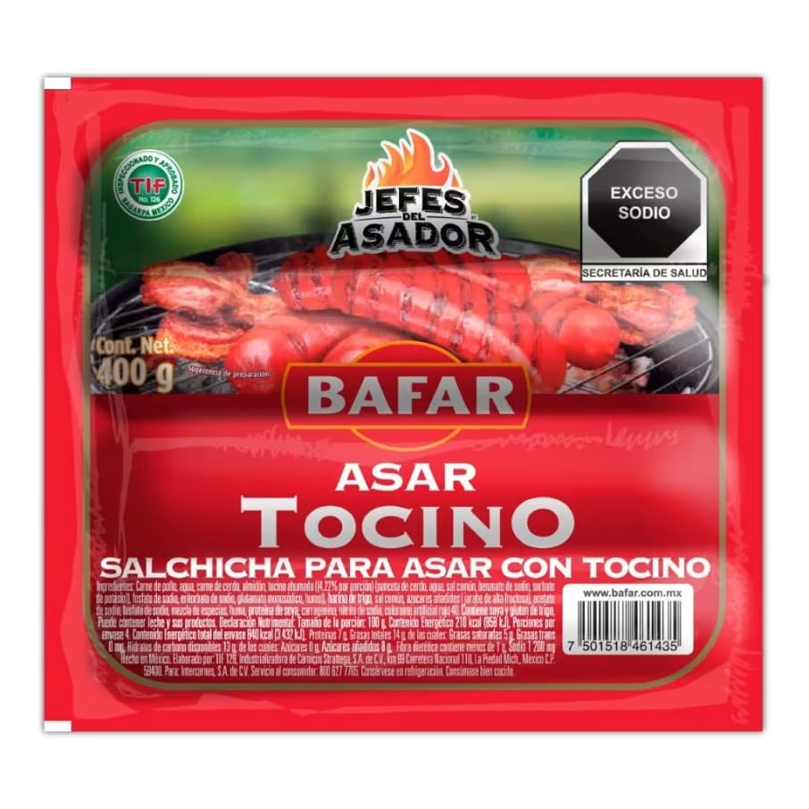 Salchicha Asar C/ Tocino Bafar 400Gr