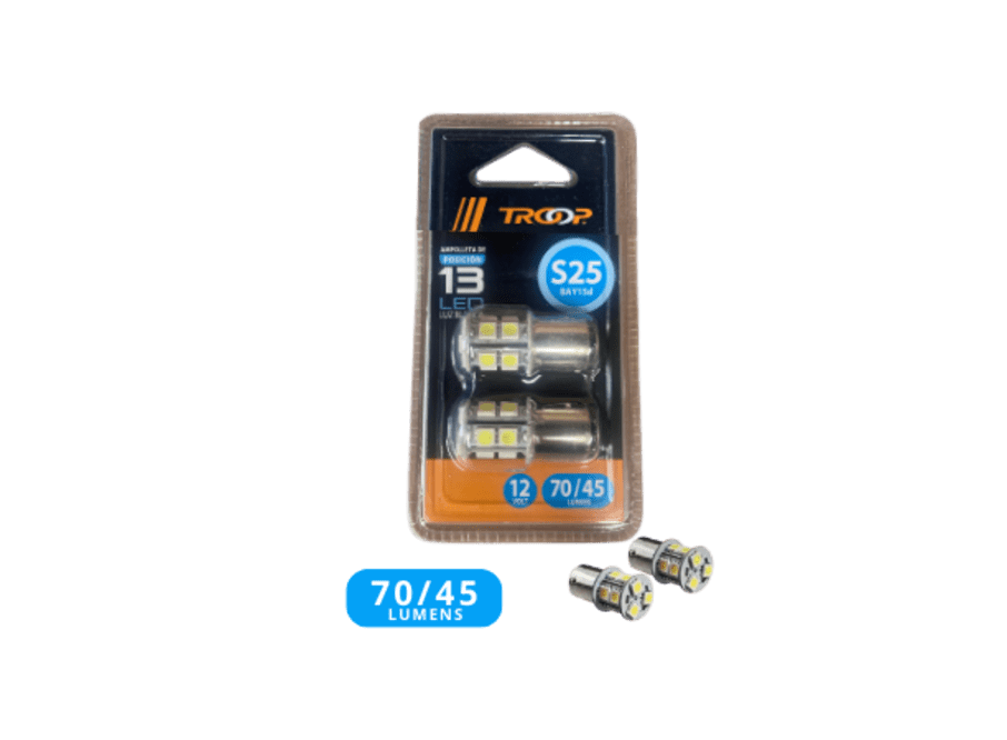 Ampolleta auto de posición LED S25 13SMDX5050 12V Blanco BAY15D TROOP