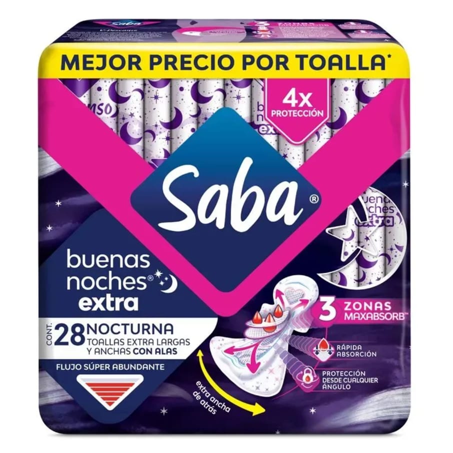 Toalla Sanit.Saba Buenas Noches Extra C/Alas C/28