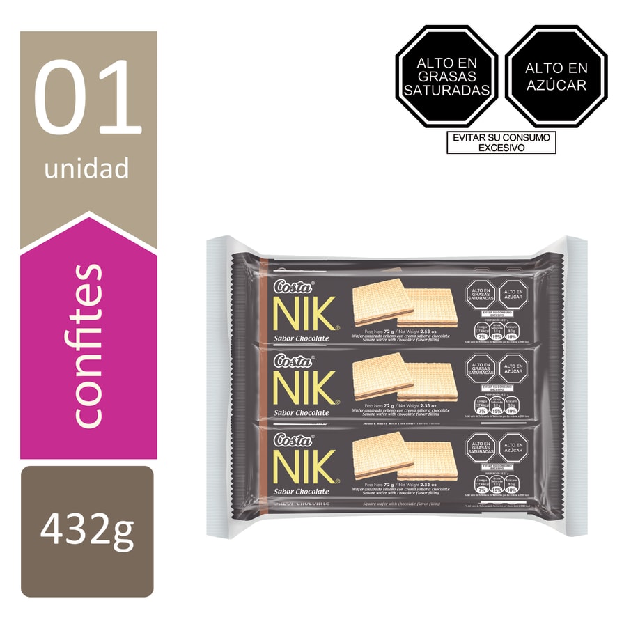 WAFER NIK CHOCOLATE DP DE 6 UNIDADES DE 72GR 