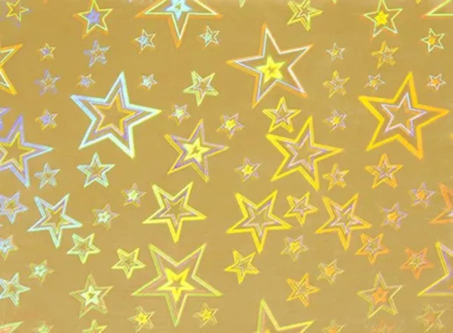 PAQ. 50H. 230 GSM ESPEJO HOLOGRAFICO DORADO ESTRELLA 70X100CM