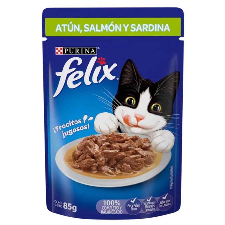 Alimento Gato Felix Atun Salmon Sardina 85 Gr Pouch