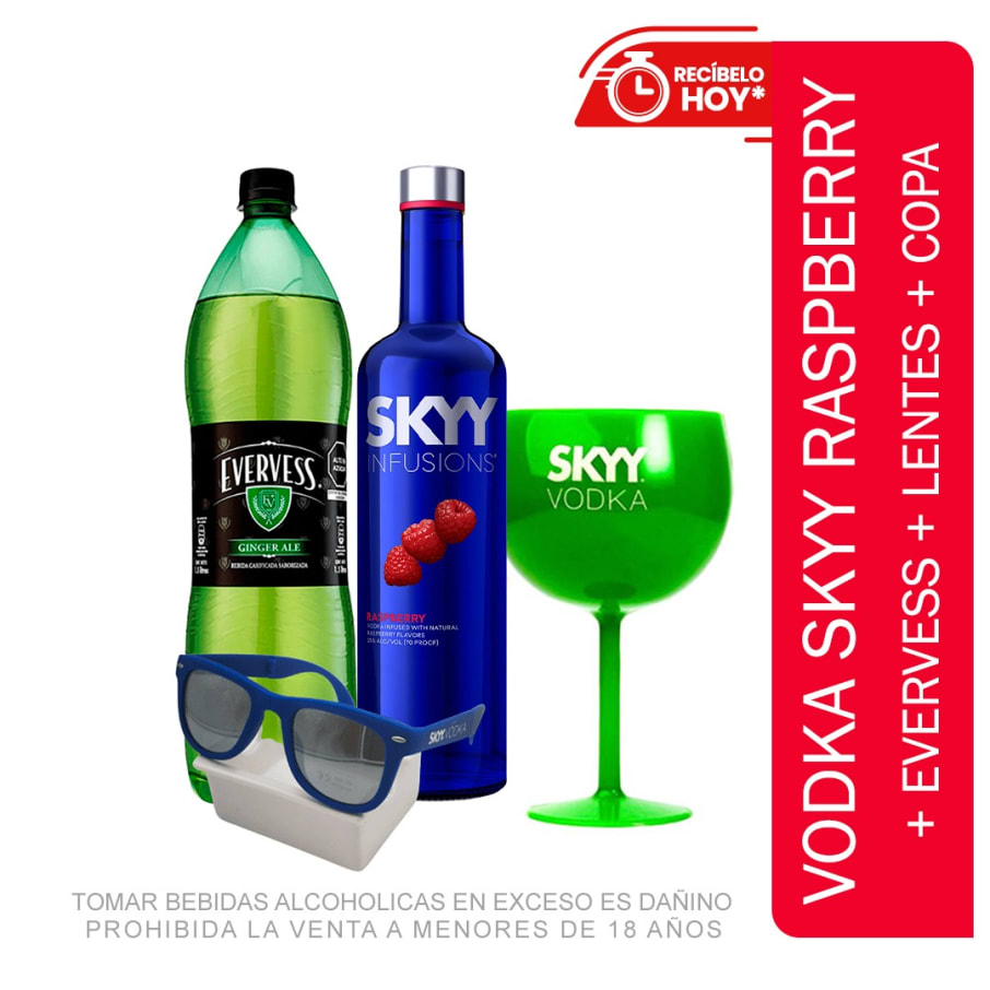 Vodka Skyy Raspberry 750Ml + Copa + Lentes