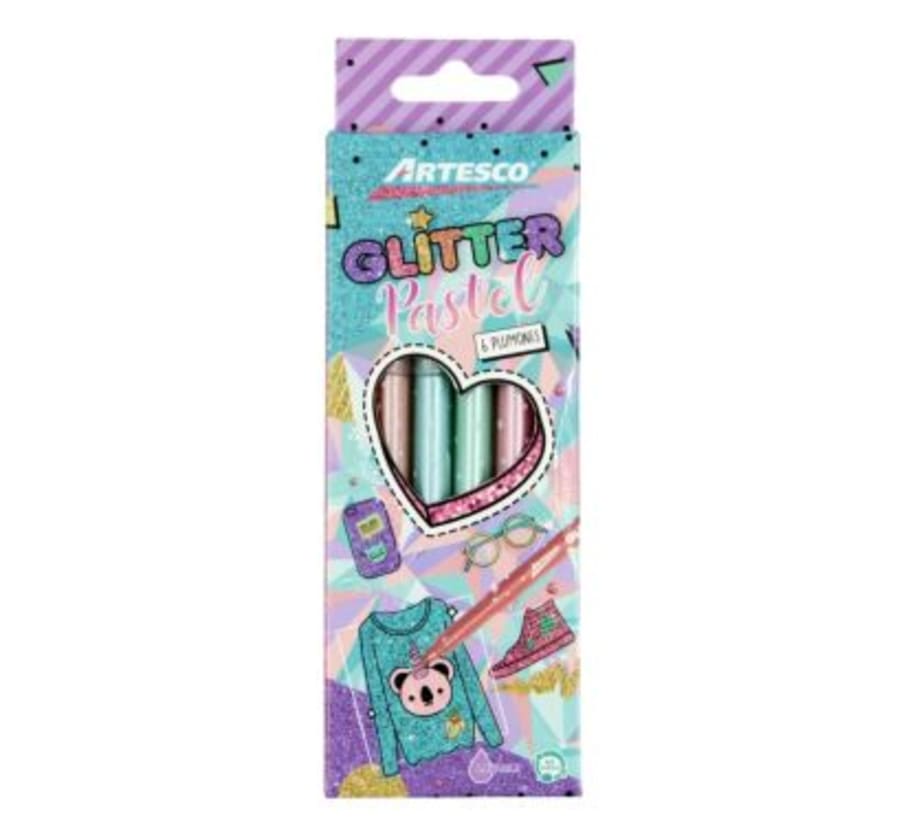 Plumón Glitter Pastel Estuche x 6 Unidades