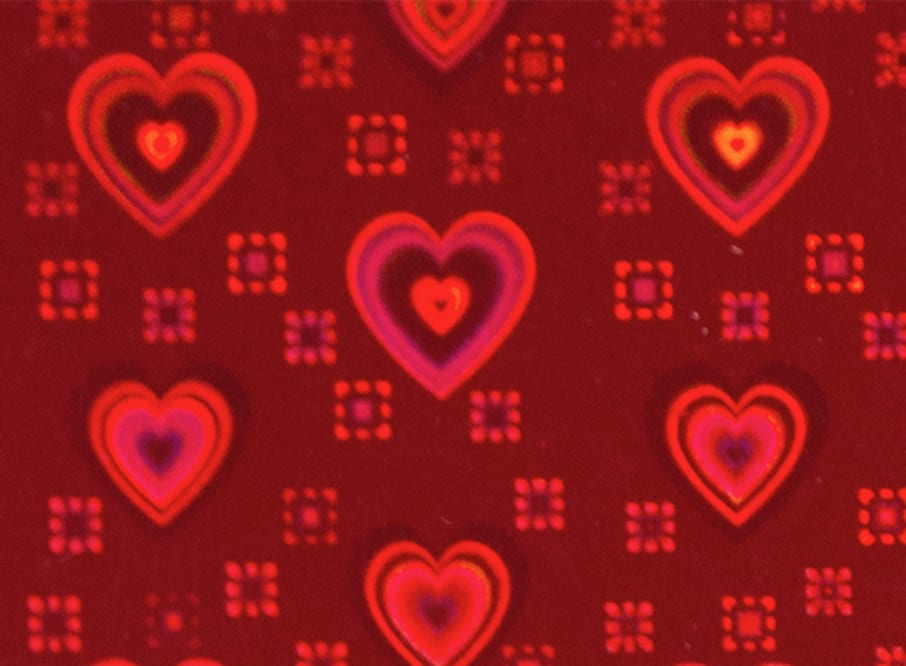 PAQ. 50H 230GSM ESPEJO HOLOGRAFICO ROJO CORAZONES 70X100CM