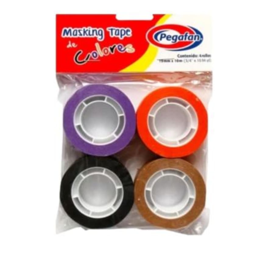 Cinta Masking Tape 3/4 in x 11 yd Negro / Beige / Violeta / Anaranjado