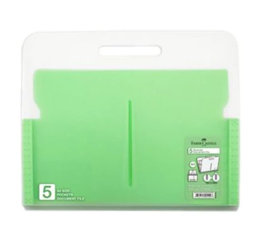 Porta Documentos de Plástico con 5 Bolsillo A4 Verde