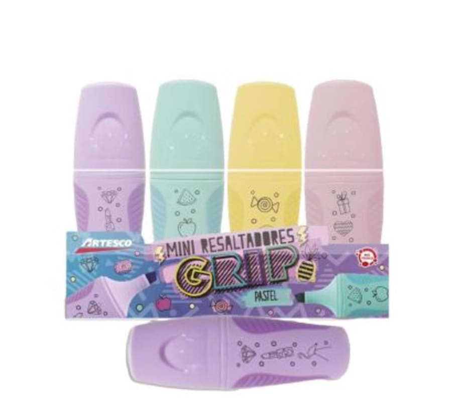 Resaltador Mini Pastel con Grip Estuche x 4 Unidades