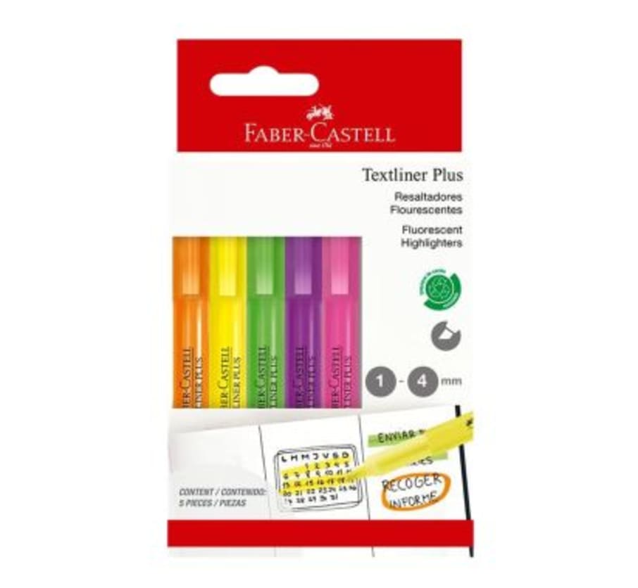 Plumón Textliner Plus x 5 Colores