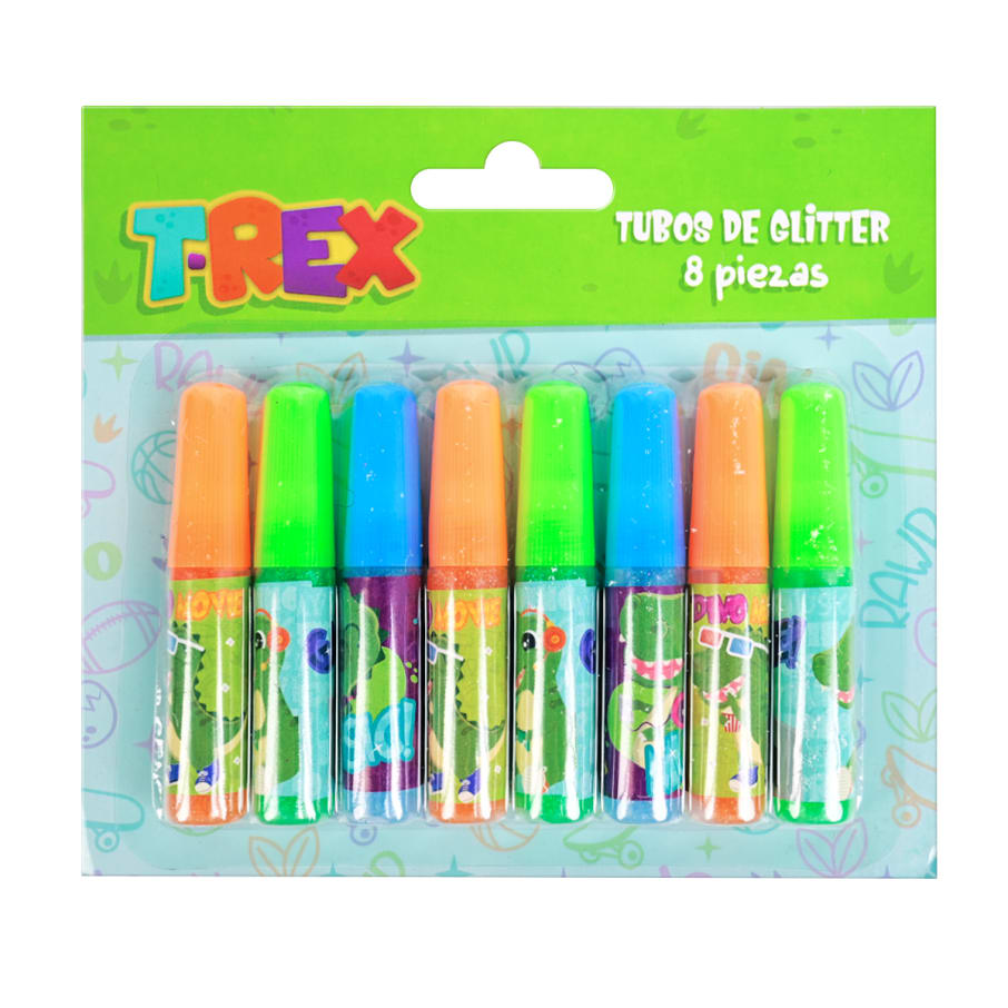 Tubos De Glitter 8 Piezas T-Rex