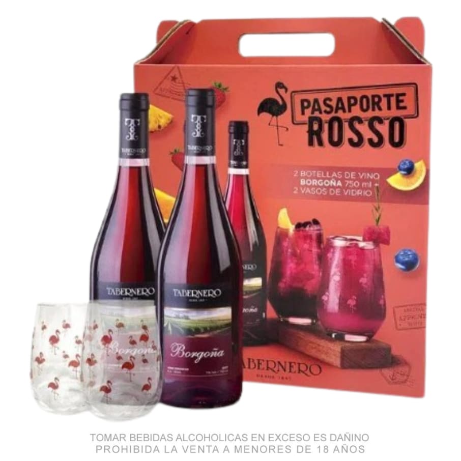 Pasaporte Rosso Pack 02 Vinos Borgoña 750 ML + 02 Vasos
