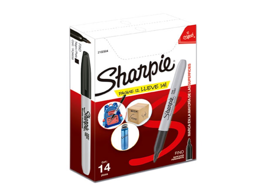 MARCADOR SHARPIE PUNTA FINA NEGRO CAJA X 12 + 2 GRATIS